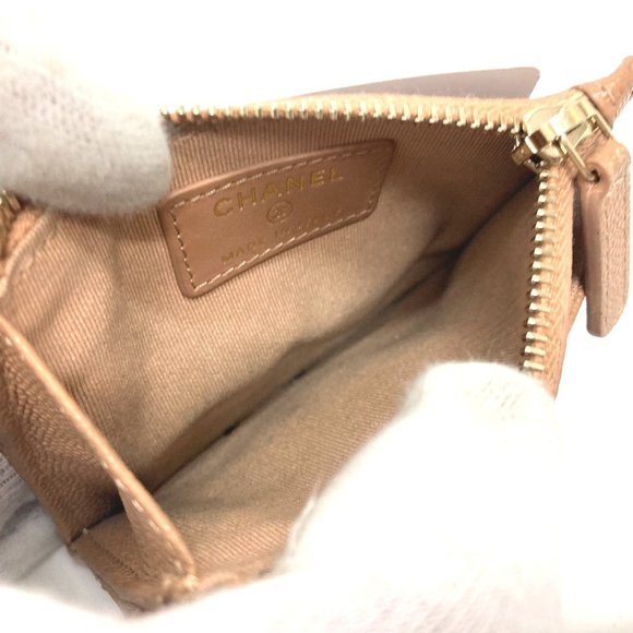 CHANEL Coco Mark Matelasse Wallet Compact Bi-fold Caviar Skin Women's Beige